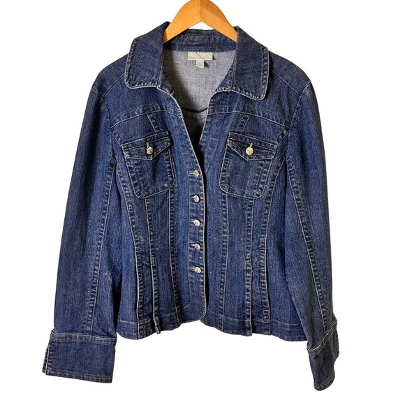 Dressbarn XL Fitted Denim Jean Jacket Womens Button Front Long Sleeve - Picture 3 of 10